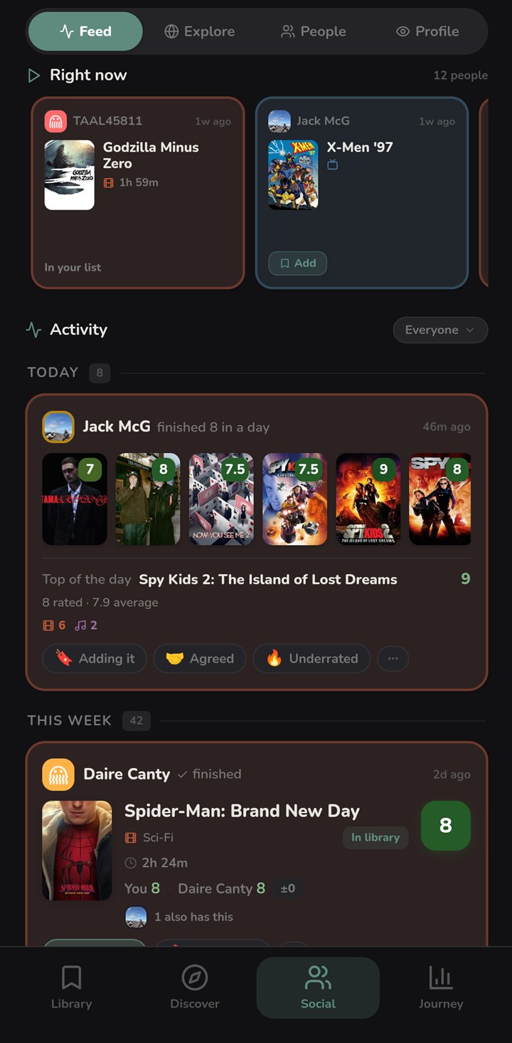 The friends activity feed, with what people are on right now and the titles they finished